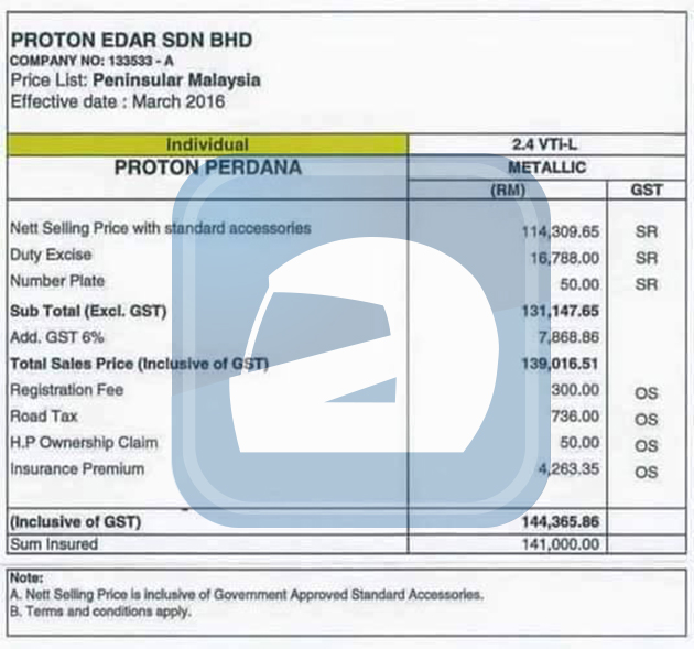 疑似Proton Perdana价格表曝光！开价RM 144,365！