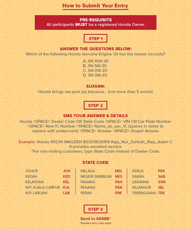Honda Owner 只需要SMS即有机会赢取RM 20,000!