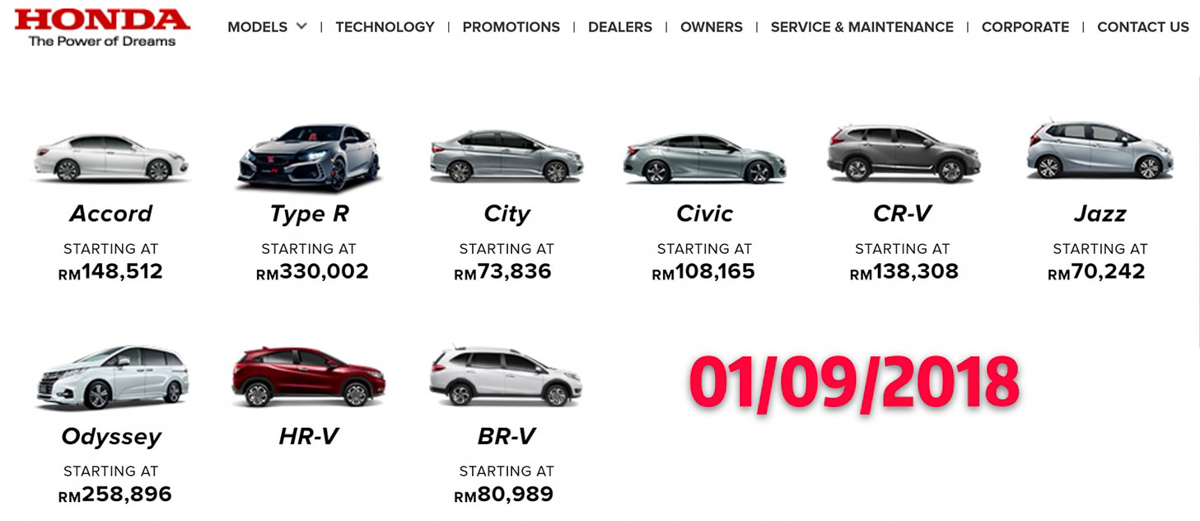 SST 时代来临！ Honda Malaysia 官网更新部分新车价格！