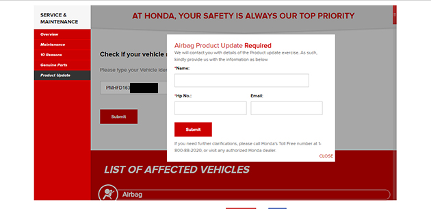 教你如何检查你的Honda车款是否在召回名单中！