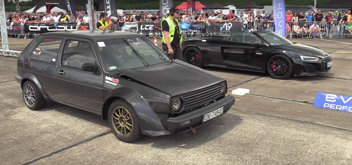 730 Hp 的 Volkswagen Golf Mk2 挑战 Audi R8 V10 ，谁会是最终赢家？