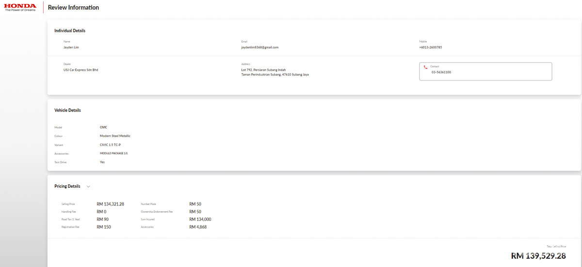 Honda New Car Pre-Booking