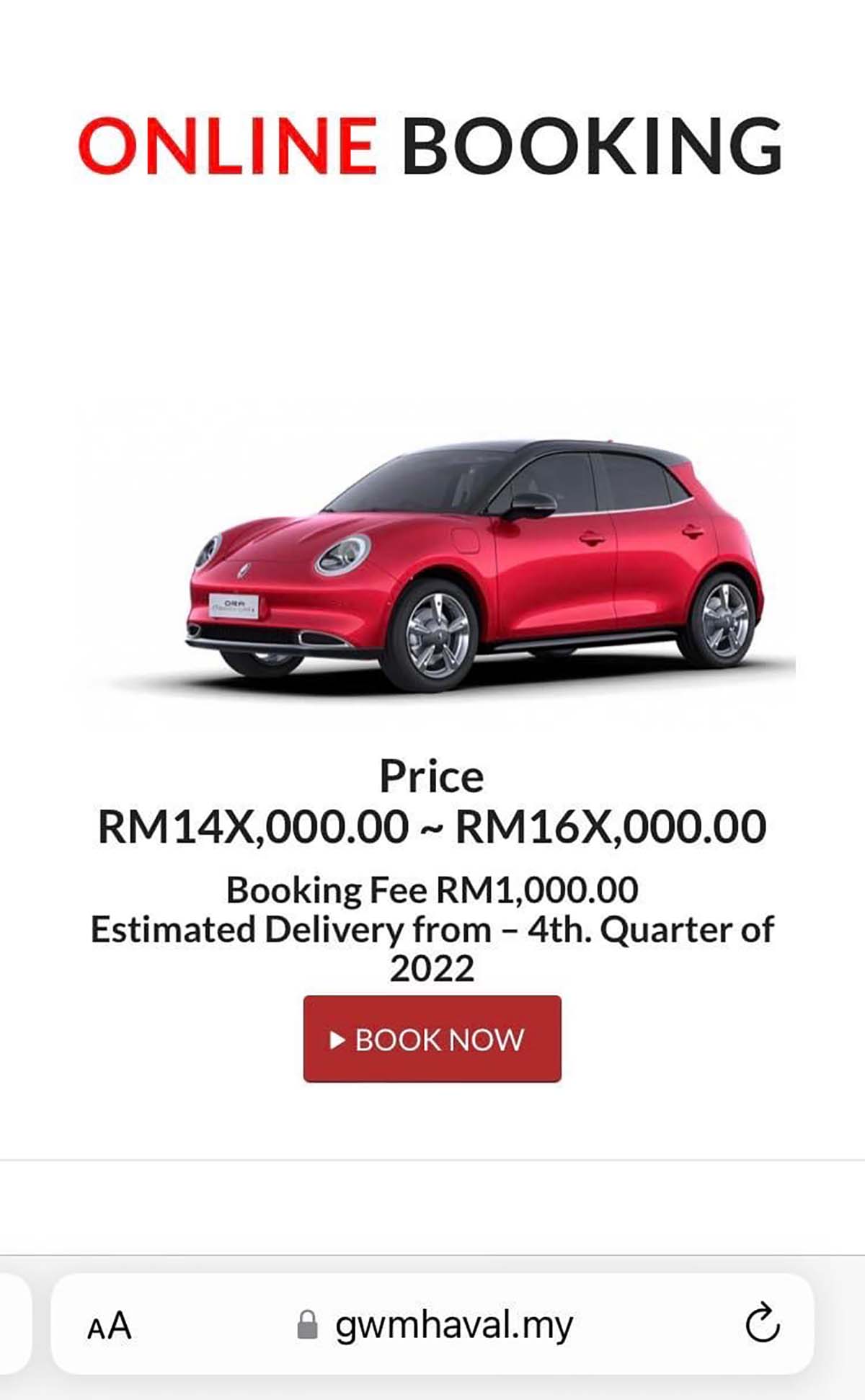 Ora Good Cat 在预售价格被曝光，RM 14X,000起跳、马来西亚最便宜的电动车？
