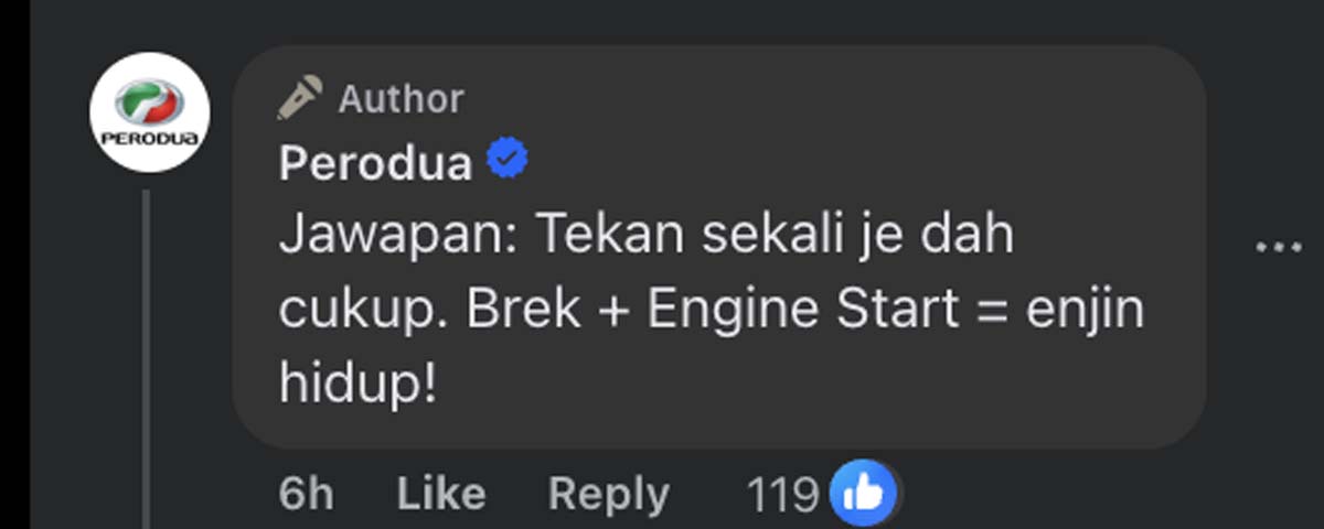 Perodua 告诉你引擎启动键只需要按一次就足够!